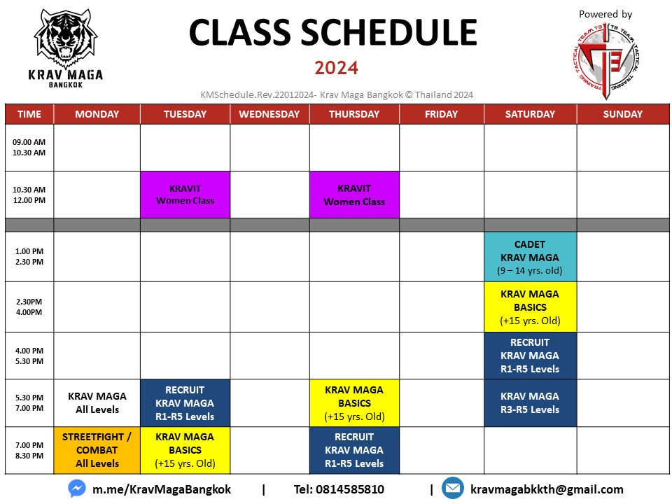 Krav Maga Bangkok Class schedule 2024